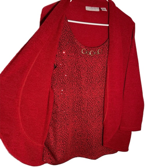 Sag Harbor Stretch Women’s Cardigan Layered Sequined Blouse Size Large - Picture 2 of 6